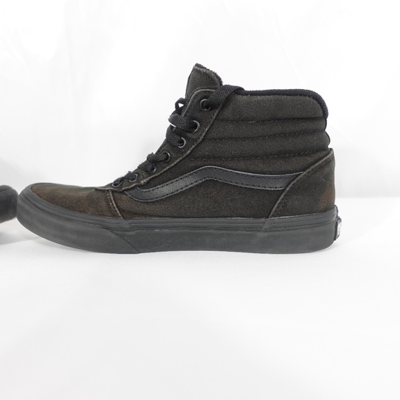 Vans Sk8-Hi All Black Youth High Top Sneakers | Faded Canvas & Suede Skate Shoes - Picture 10 of 13